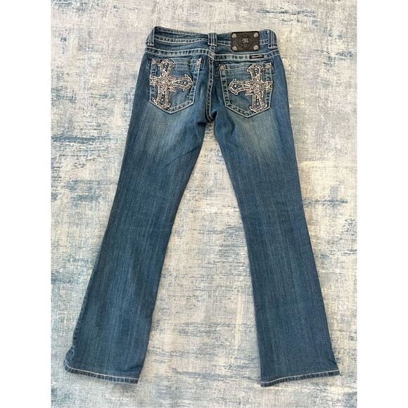Miss Me Rhinestone Studded Embellished Boot Cut Jeans Size 27" - Picture 2 of 6